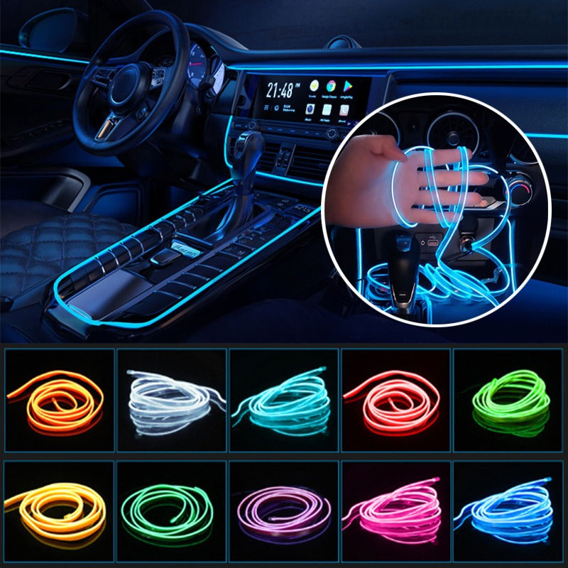 Car Dashboard Neon Light Strip – 3 Meter Flexible EL Wire with Easy Installation